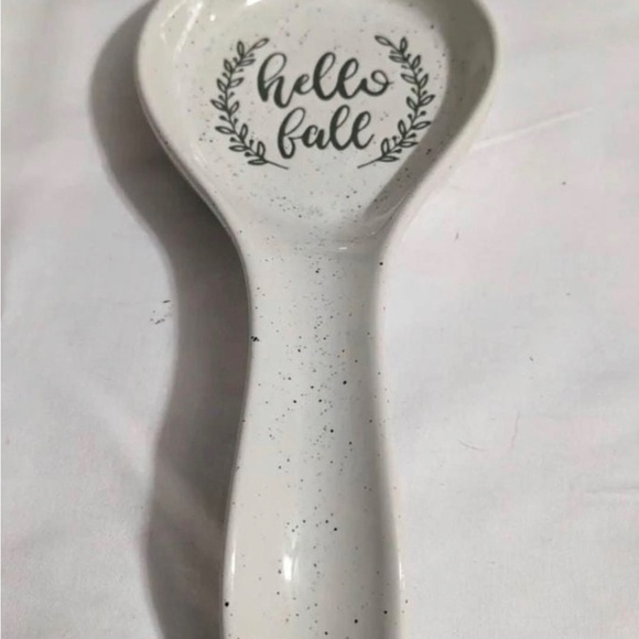 Ceramic Spoon Rest “Hello Fall” Beige With Green Speckles NWOT - Picture 1 of 3